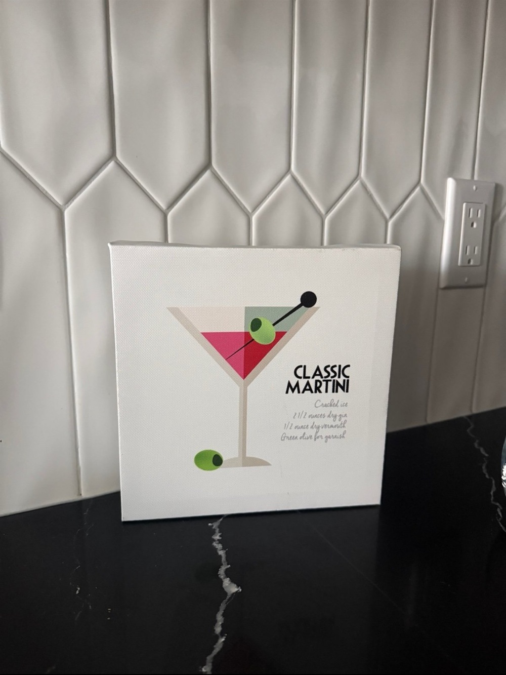 Classic Martini Canvas Wall Art - White Background with Pink Martini